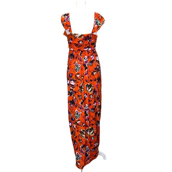 Diane Von Furstenberg Celestia Maxi Dress Orange Floral Sz M Ruched Mesh DVF - Picture 5 of 8